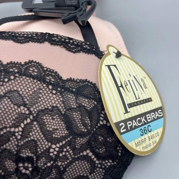 Felina Lace w/ Mesh Inset and Micro Light Lift Pushup Bra Pack of 2, Multi Sizes - Picture 3 of 16